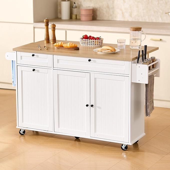 VEVOR Kitchen Island Cart with Storage, 60in Wide Mobile Kitchen Cart with - Image 8