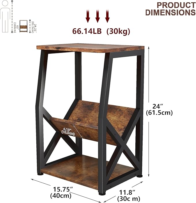 ALISENED Side Table, 3 Tier Narrow End Table - Image 3