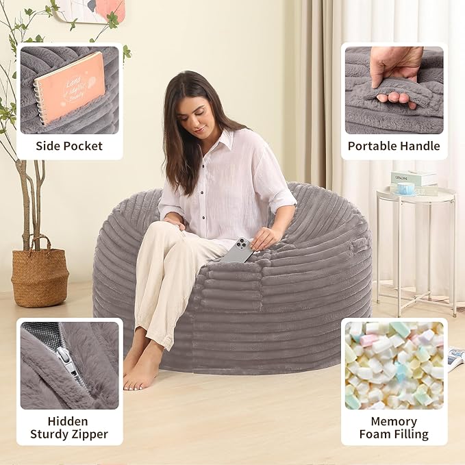 3FT Memory Foam Bean Bag Chair for Adults/Teens, Bean Bag Sofa - Image 3