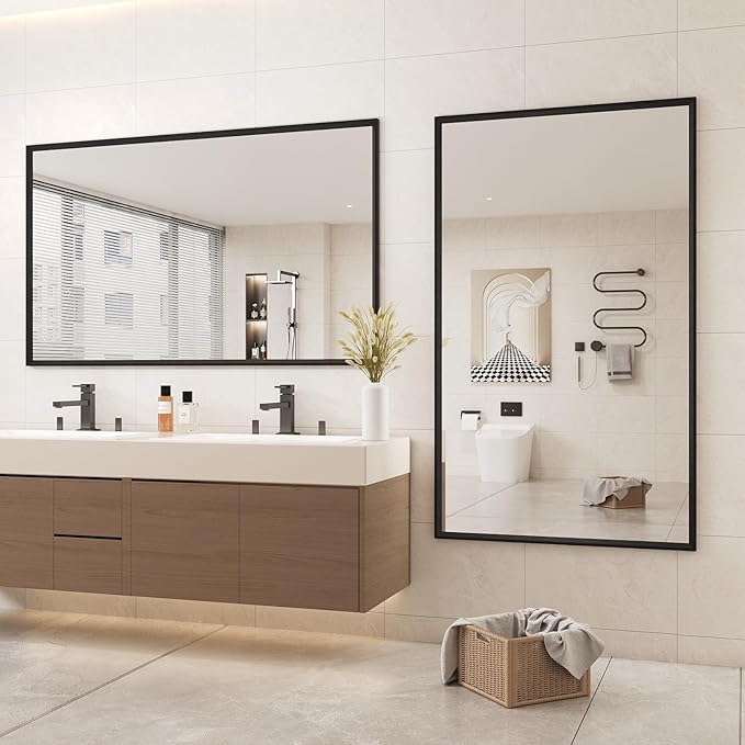 Rectangle Bathroom Mirror 60x36 Inch, Matte Black Framed, 4MM Tempered Glass - Image 8