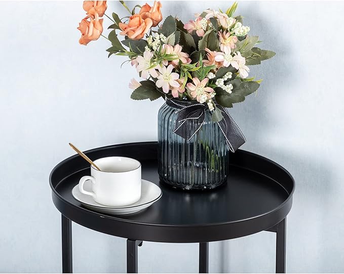 HollyHOME Small Round Metal Waterproof End Table, Accent Indoor&Outdoor Coffee - Image 5