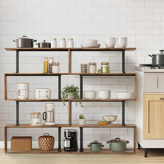 5-Tier Geometric Bookshelf, S Shaped Bookcase, 31.5" W x 58.3" H Wood - Image 4