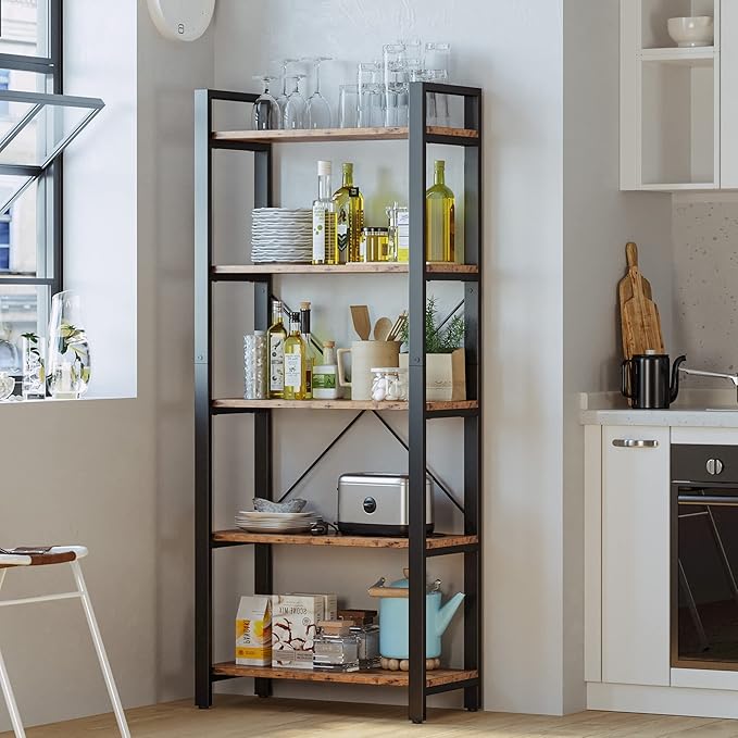 IRONCK Bookshelf 5-Tier Ladder Shelf 110 lbs or Shelf Vintage Industrial Style - Image 2