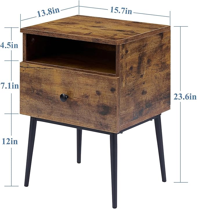 VECELO Modern Nightstands Set of 2, Square End Side Table - Image 3