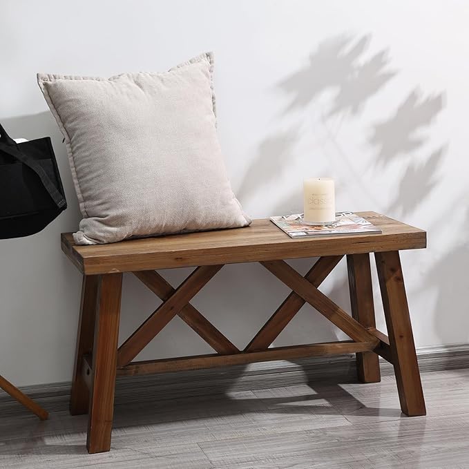 Wnutrees 30" Farmhouse Wood Bench, Rustic Solid Wood Entryway Bench Seat - Image 6