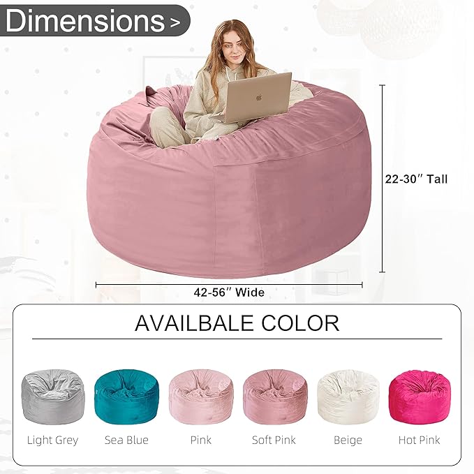 HABUTWAY Bean Bag Chair: Giant 4' Memory Foam Furniture Bean Bag Chairs - Image 3