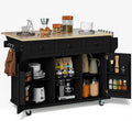 Rovibek Kitchen Island with Drawers 53 in Rolling Island Cart Mobile Solid Wood by Rovibek