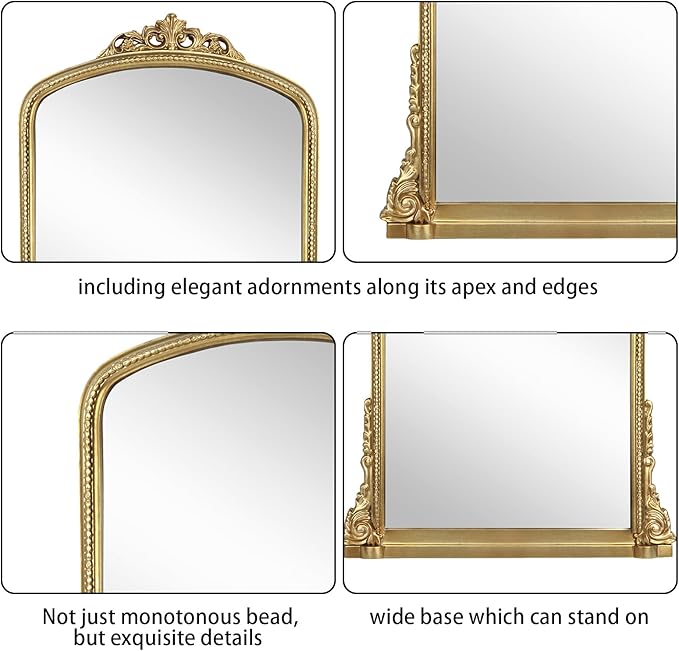 Traditional Ornate Arch Wall Mirror Vintage Fireplace Mirror Mantel Decor - Image 3
