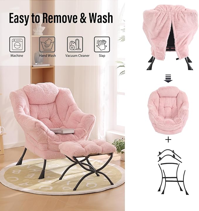 Lazy Chair with Ottoman, Modern Chair with Folding Footrest, Lounge Accent Chair - Image 3