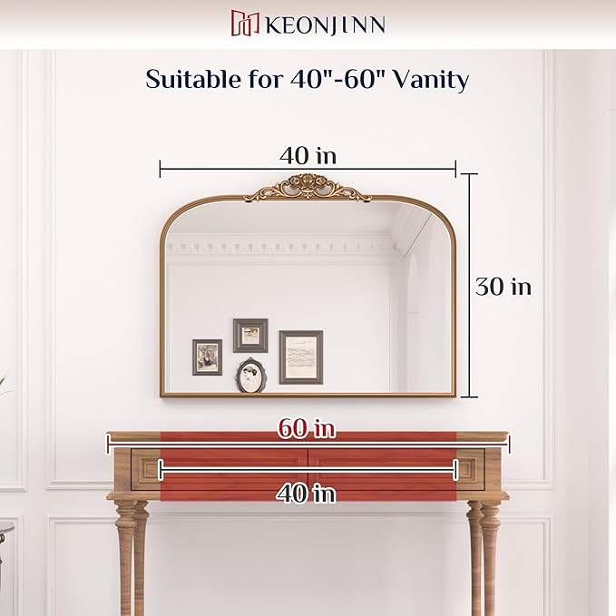Keonjinn Vintage Mirror 40" x 30", Large Black Antique Mirror - Image 8