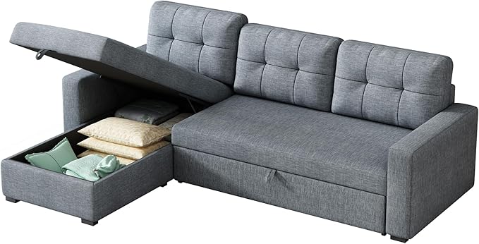 Ball & Cast L-Shape Reversible Sectional Sleeper Sofa Bed, Linen Upholstered 4 - Image 11