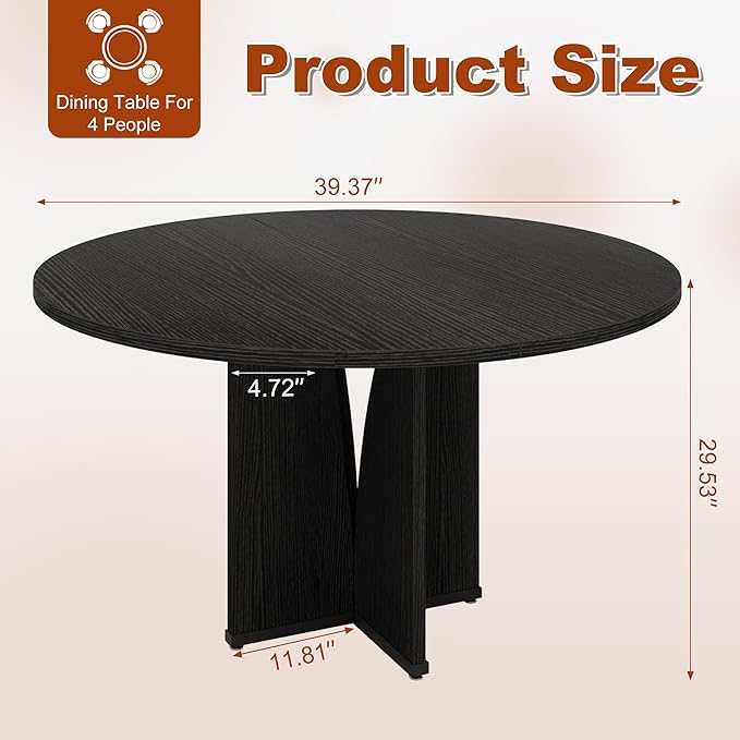 Round Dining Table for 4, 39 Inch Small Dinner Table Farmhouse Wooden Circle - Image 2