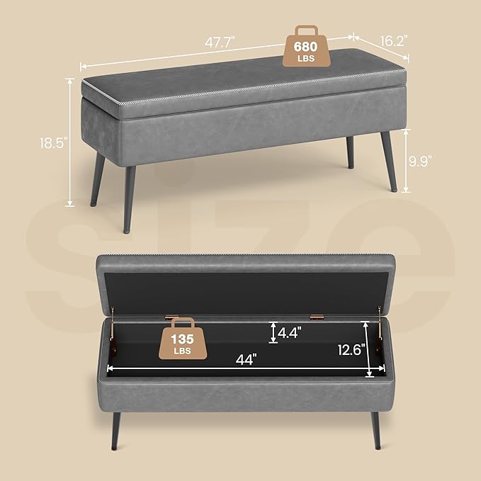 GarveeHome Storage Ottoman Bench, Mid-Century Modern Entryway Bedroom Bench - Image 2