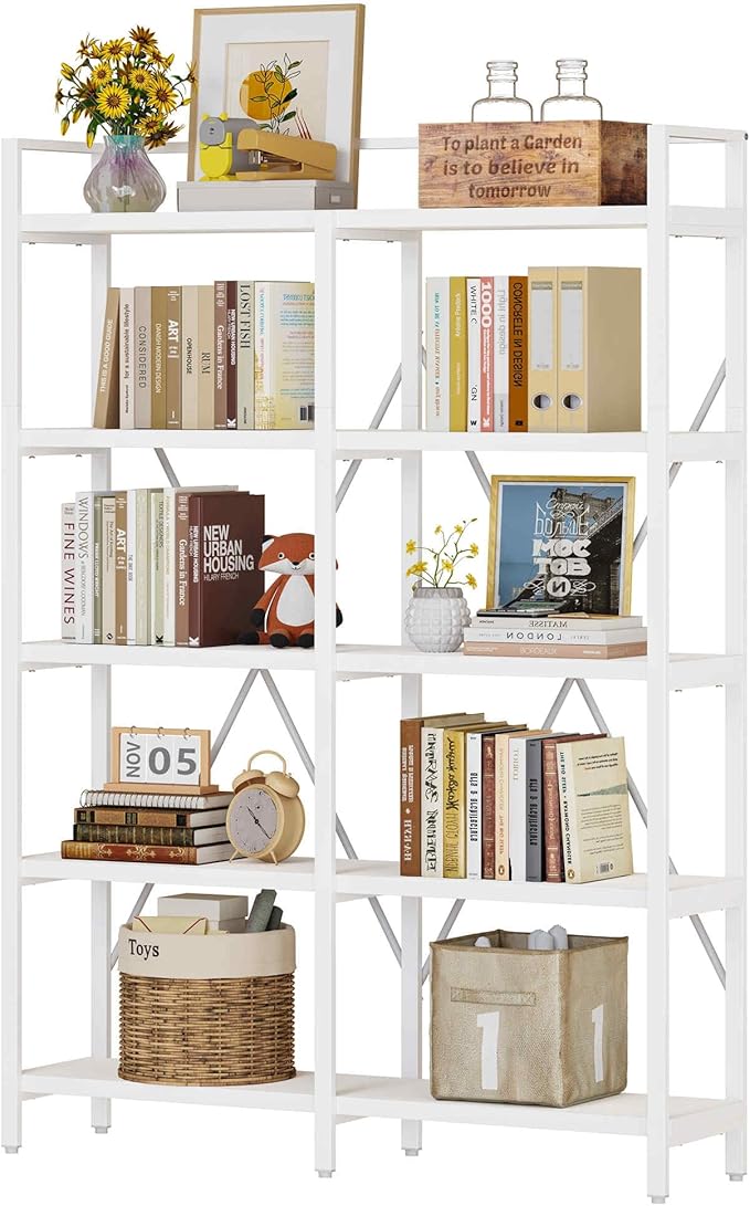 FATORRI Bookshelves and Bookcases, 5 Tier Tall Wood Metal Bookshelf, 51in Wide - Image 7