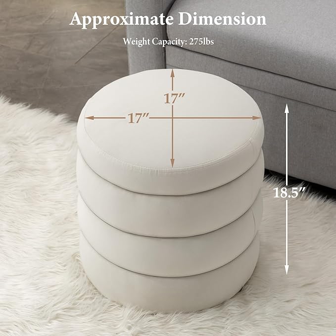 Furniliving Modern Round Ottoman, Soft Bedroom Ottoman Footstool Round Ottomans - Image 2