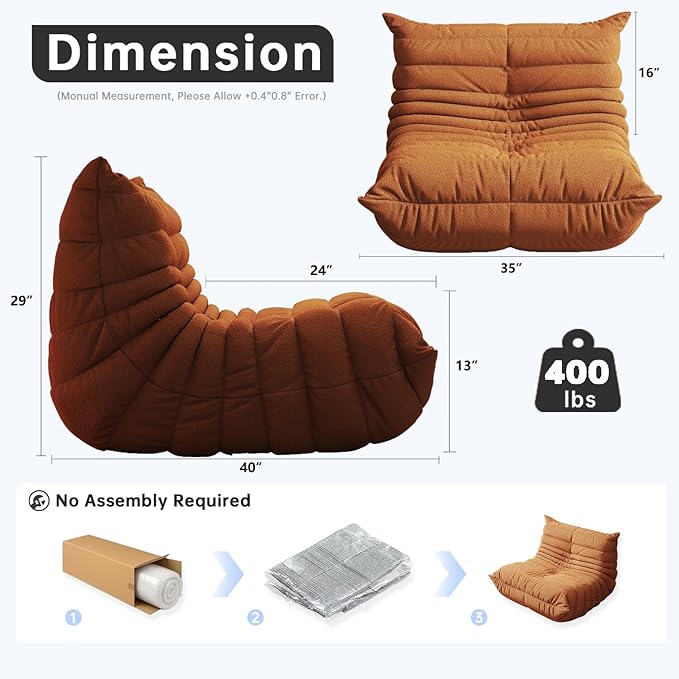 Bean Bag Chairs for Adults, BeanBag Reading Chair Memory Foam Couch, Floor - Image 2