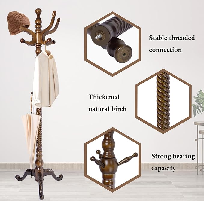 Coat Rack Stand, Solid Wooden Coat Tree - Image 5