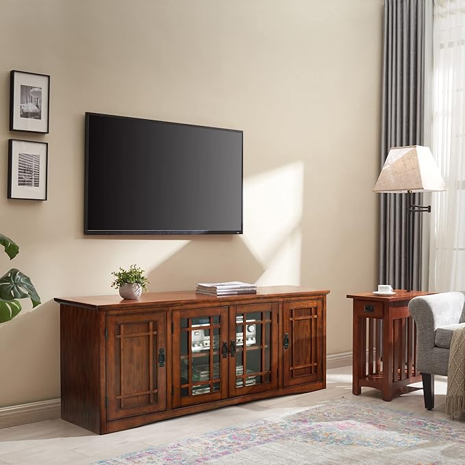 Leick Home 82360 Solid Wood Mission Oak Four Door TV Stand - Image 11