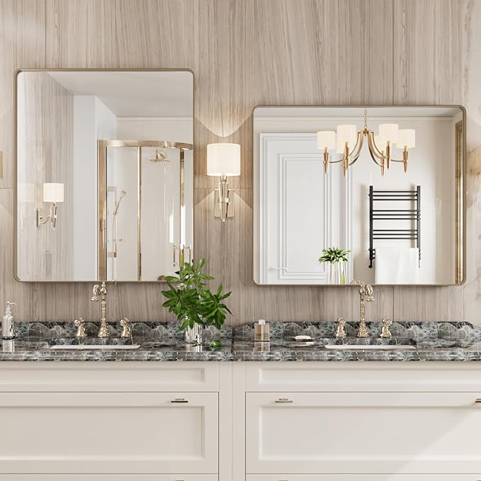 Bronze Bathroom Mirror 30x36 Inch, Brushed Bronze Metal Frame Mirror - Image 3