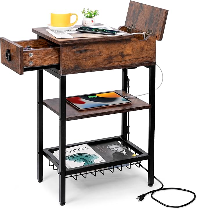 Skinny End Tables with USB Ports and Outlets by Cazacomzy