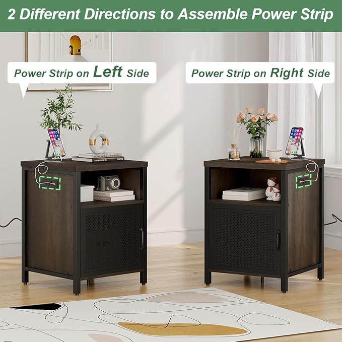 FATORRI End Table with Storage, Rustic Side Table - Image 3