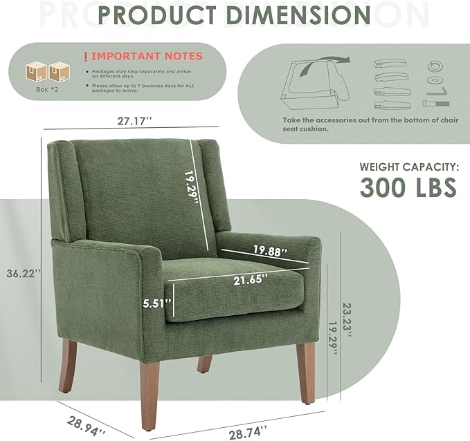 COLAMY Modern Wingback Living Room Chair Set of 2, Upholstered Fabric Accent - Image 2