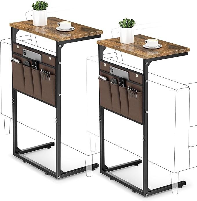 Vagusicc C Shaped End Table Set of 2, Tall Side Table by Vagusicc