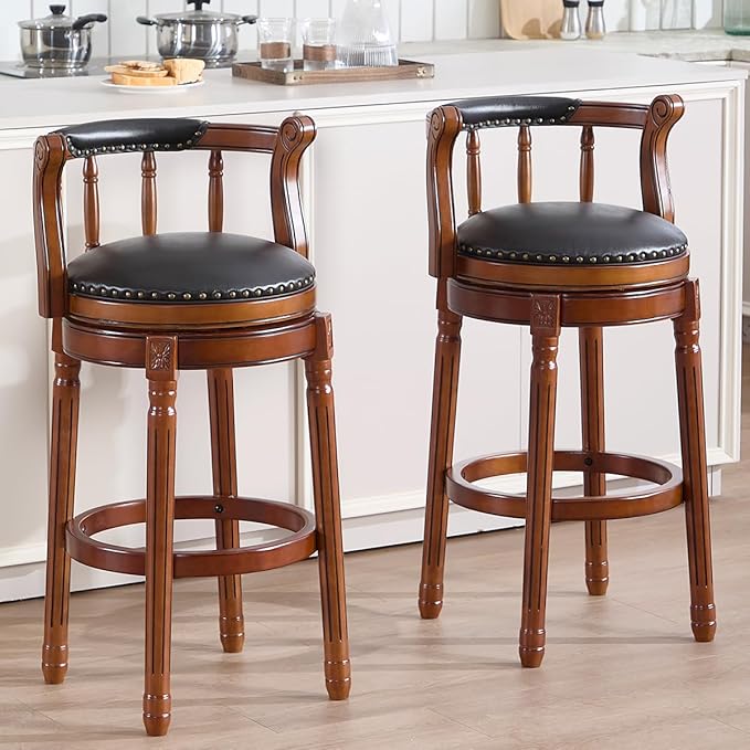 Cow top Leather Wooden Bar Stools, 360 Degree Swivel Bar Height Chair - Image 9