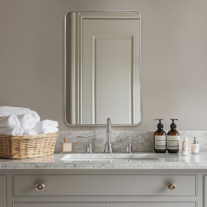 ANDY STAR Brushed Nickel Mirror, Stainless Steel Metal Frame 24x36 Inch - Image 8