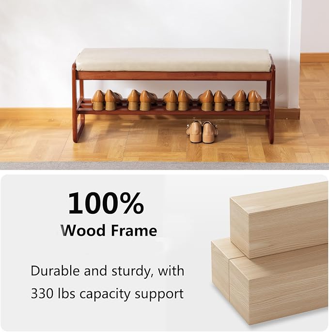 Solid Wood Shoe Bench, 2-Tier Wooden Entryway Bench, Modern Shoe Rack - Image 5