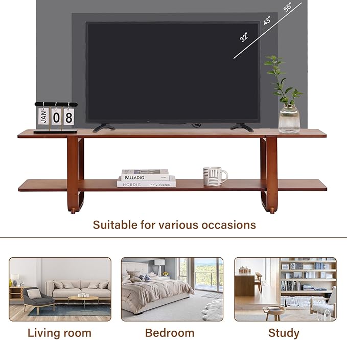 Tiita TV Stand with Storage for TVs up to 65'', Bamboo TV Console Entertainment - Image 7