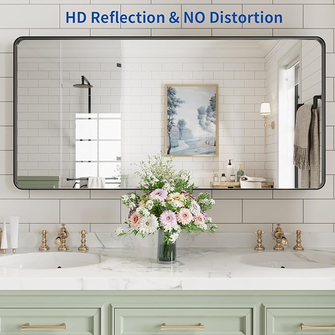 WEER Black Bathroom Mirror for Wall, 48X24 Inch Matte Black Mirror, Rectangular - Image 2