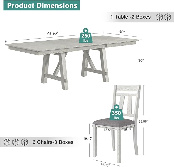Wood Dining Table Set for 6, Modern Breakfast Dinette Kitchen Table - Image 3