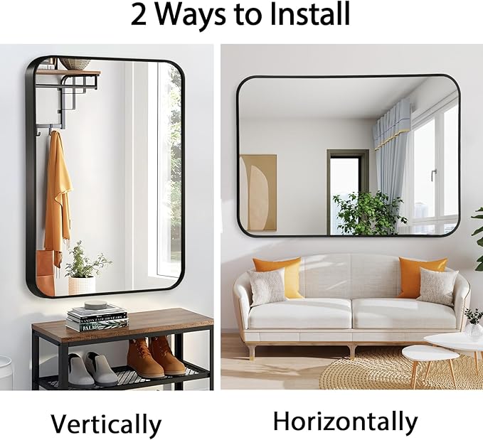 20x28 Inch Black Wall Mirror for Bathroom, Brushed Metal Framed Mirror - Image 7