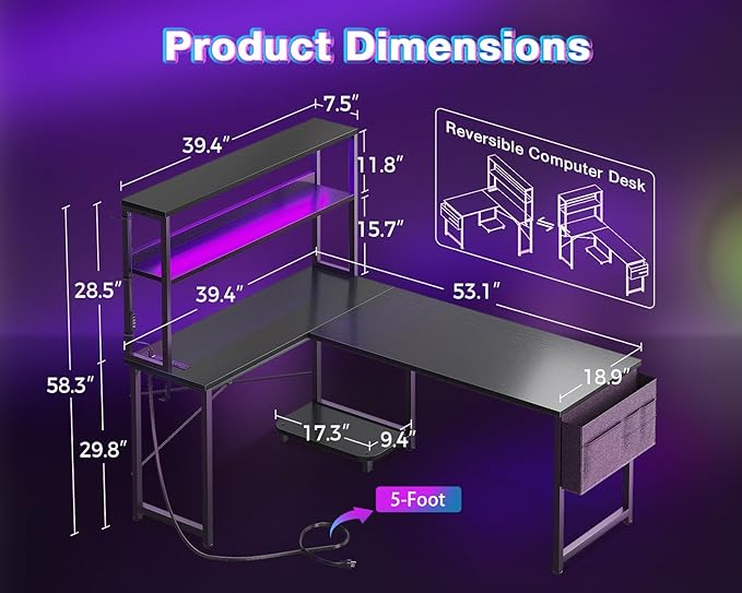 AODK L Shaped Desk Gaming Desk - Image 3