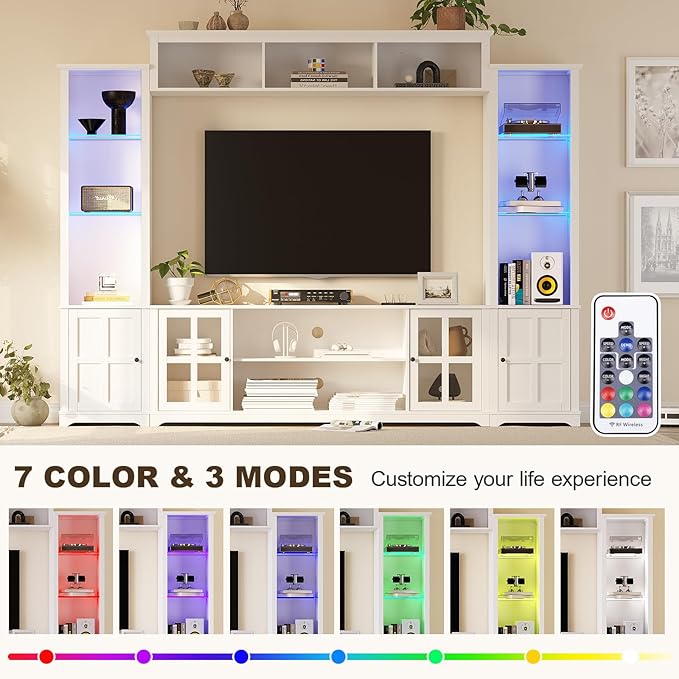 Wall Unit TV Stand with Storage & LED Lights, Large Entertainment Center with - Image 3