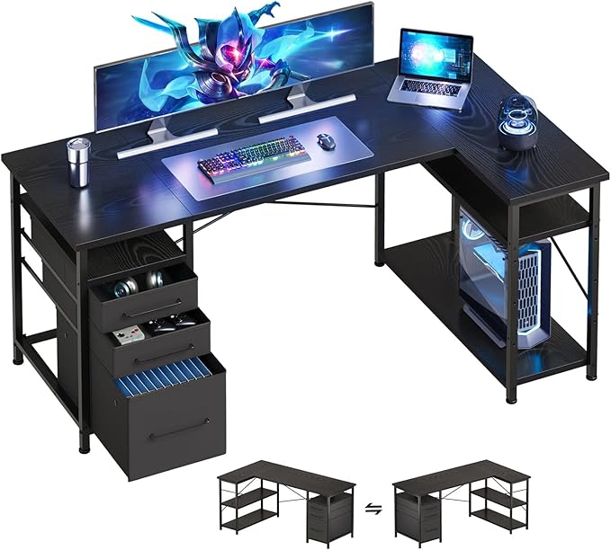 55" Computer Desk with Drawers, Desks by Maihail