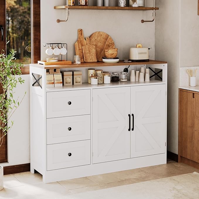 Buffet Cabinet Sideboard with Storage, Adjustable Shelves and Doors, Wood - Image 3