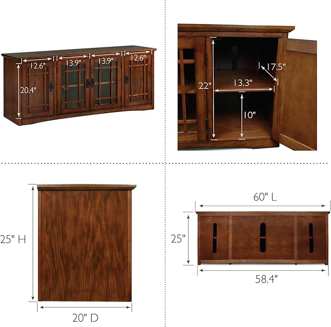 Leick Home 82360 Solid Wood Mission Oak Four Door TV Stand - Image 3