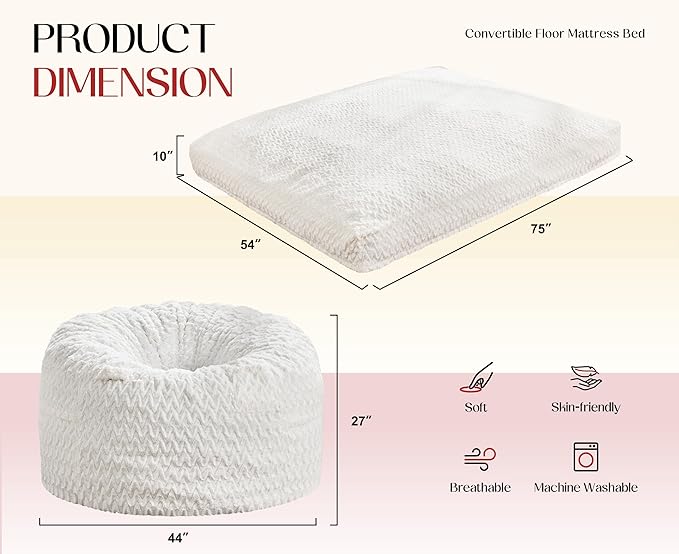Hobestluk Bean Bag Chair Convertible Beanbag Chairs - Image 2