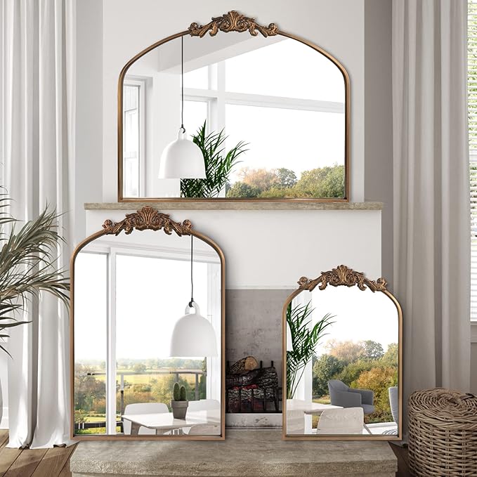 Antique Gold Arched Baroque Mirror 24x36 - Image 9