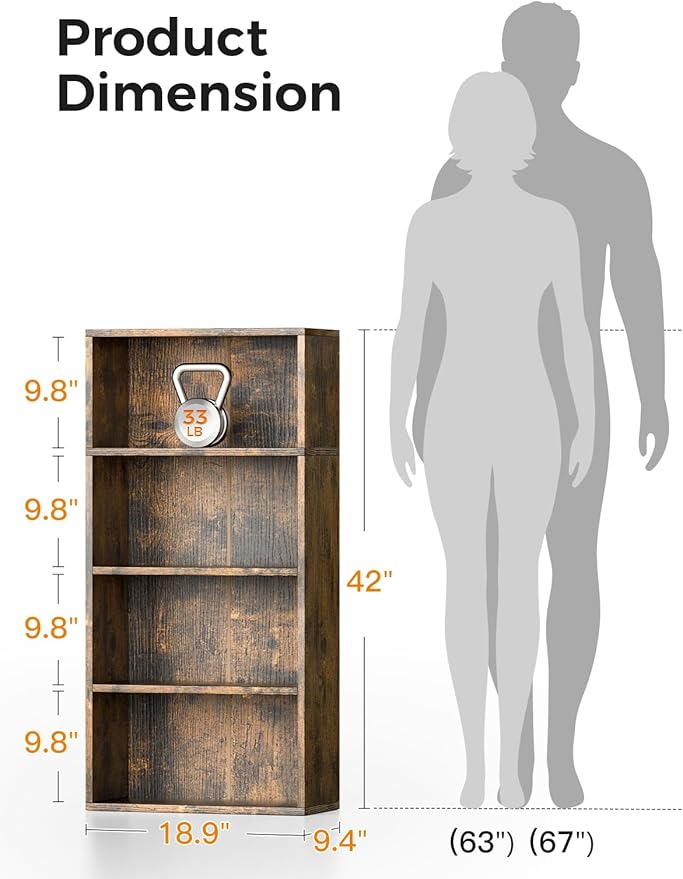 Casaottima 4-Tier Open Bookshelf and Bookcase, Floor Standing Display Storage - Image 3