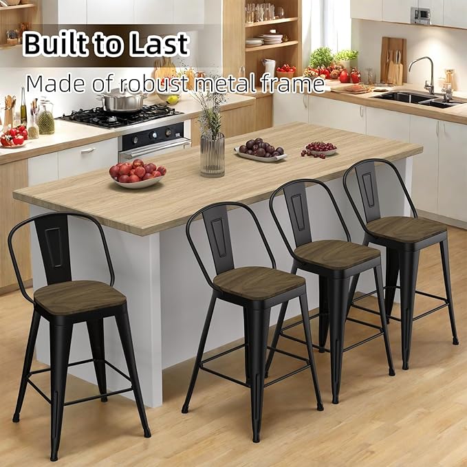 Metal Bar Stools Set of 4, High Back Bar Stools - Image 7