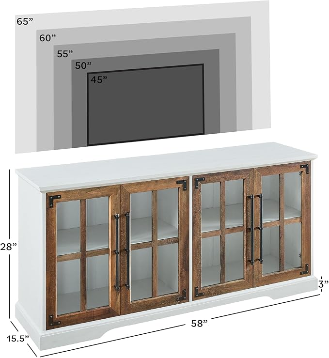 Walker Edison Modern Glass and Wood Universal TV Stand - Image 3