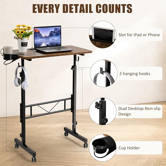 SIDUCAL Standing Desk Adjustable Height, Small Mobile Stand Up Desk - Image 5