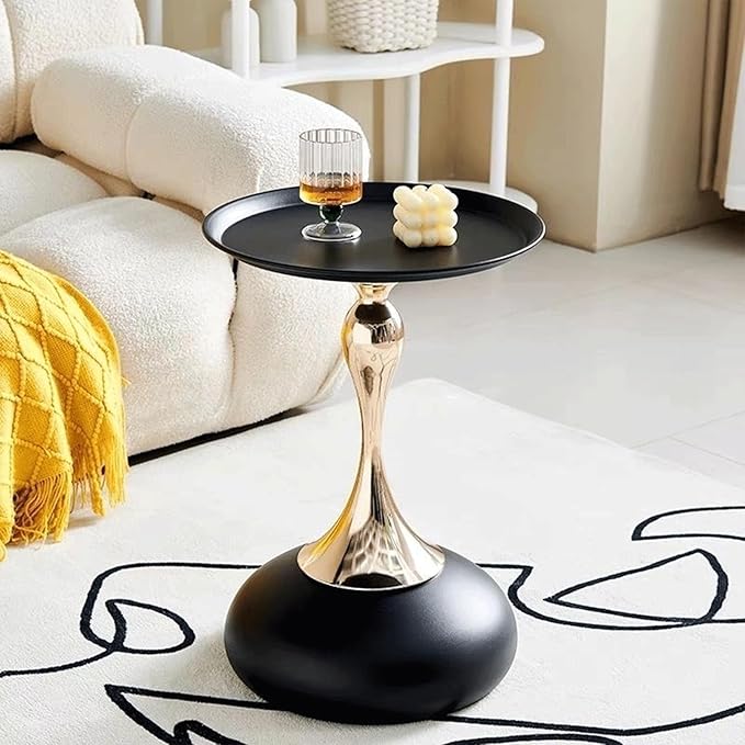Modern Round Side Table with Gold Pedestal Base, Accent End Table - Image 3
