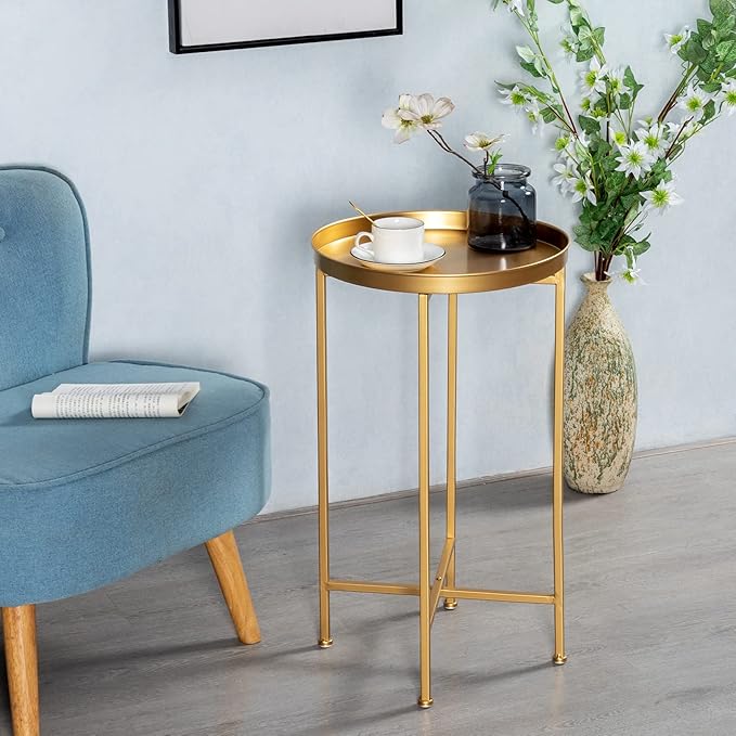 HollyHOME Small Round Metal Waterproof End Table, Accent Indoor&Outdoor Side - Image 9