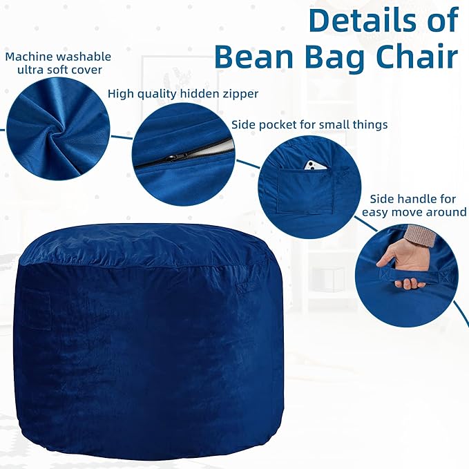 HABUTWAY Bean Bag Chair: Giant 4' Memory Foam Furniture Bean Bag Chairs - Image 6