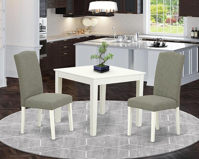 East West Furniture OXEN3-LWH-06 3 Piece Kitchen Table Set - Image 6