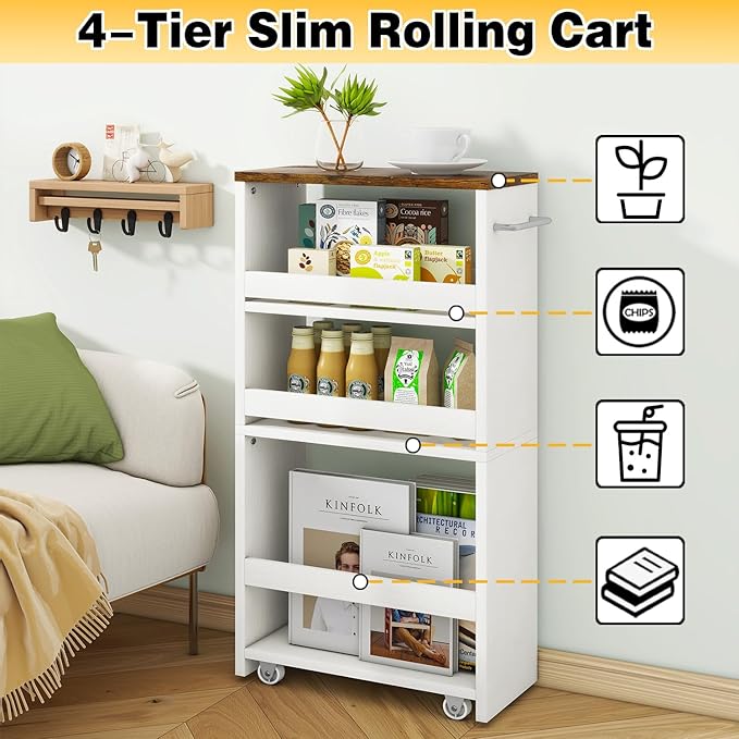 IBUYKE Slim Storage Cart 5.9" W, Rolling Organizer Trolley - Image 2